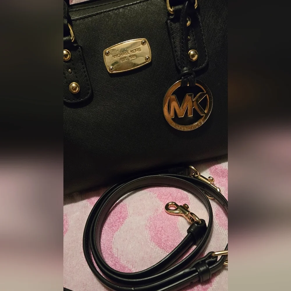 Michael Kors Black Satchel with Gold Accents